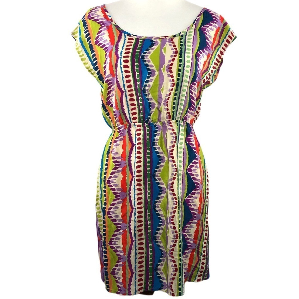 GLAM beautiful 100% silk colorful cutout back dress, S